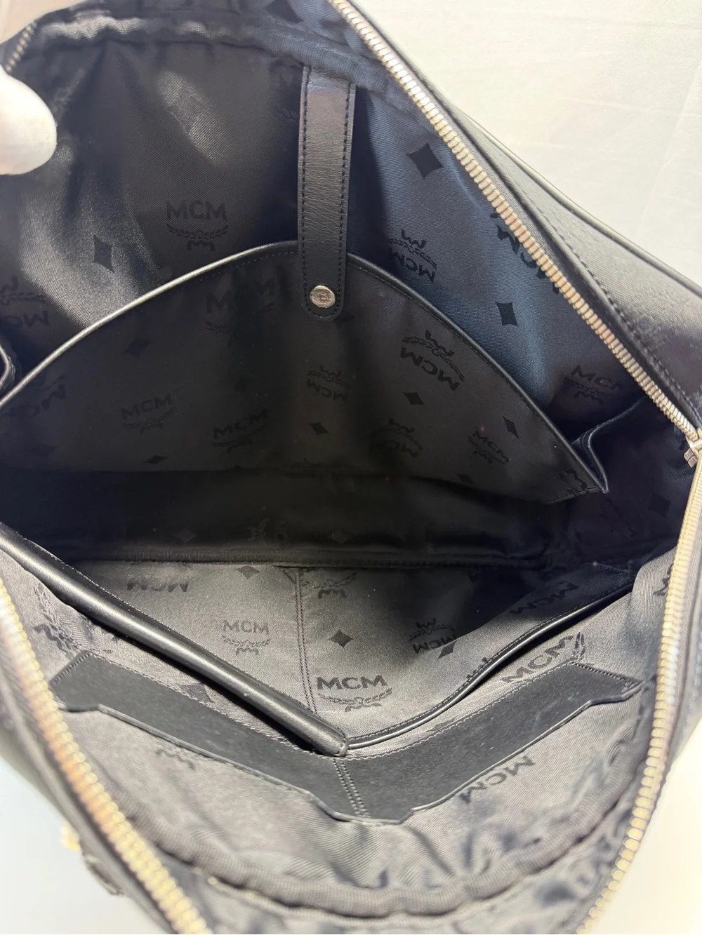MCM Black Leather Briefcase with Navy Strap